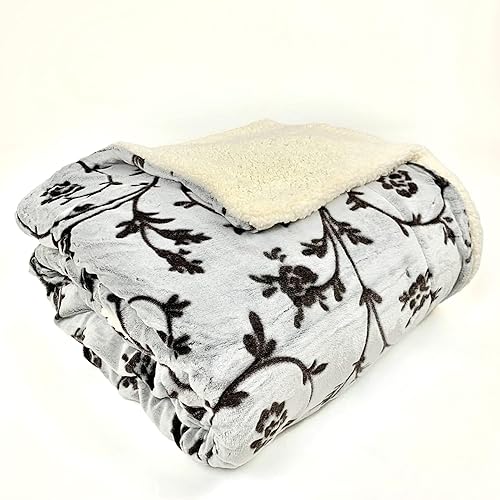 Miniatura 9 de Manta de forro polar sherpa, súper esponjosa, suave y acogedora, manta de felpa para sofá, sofá y cama, manta de invierno reversible (floral-azul)