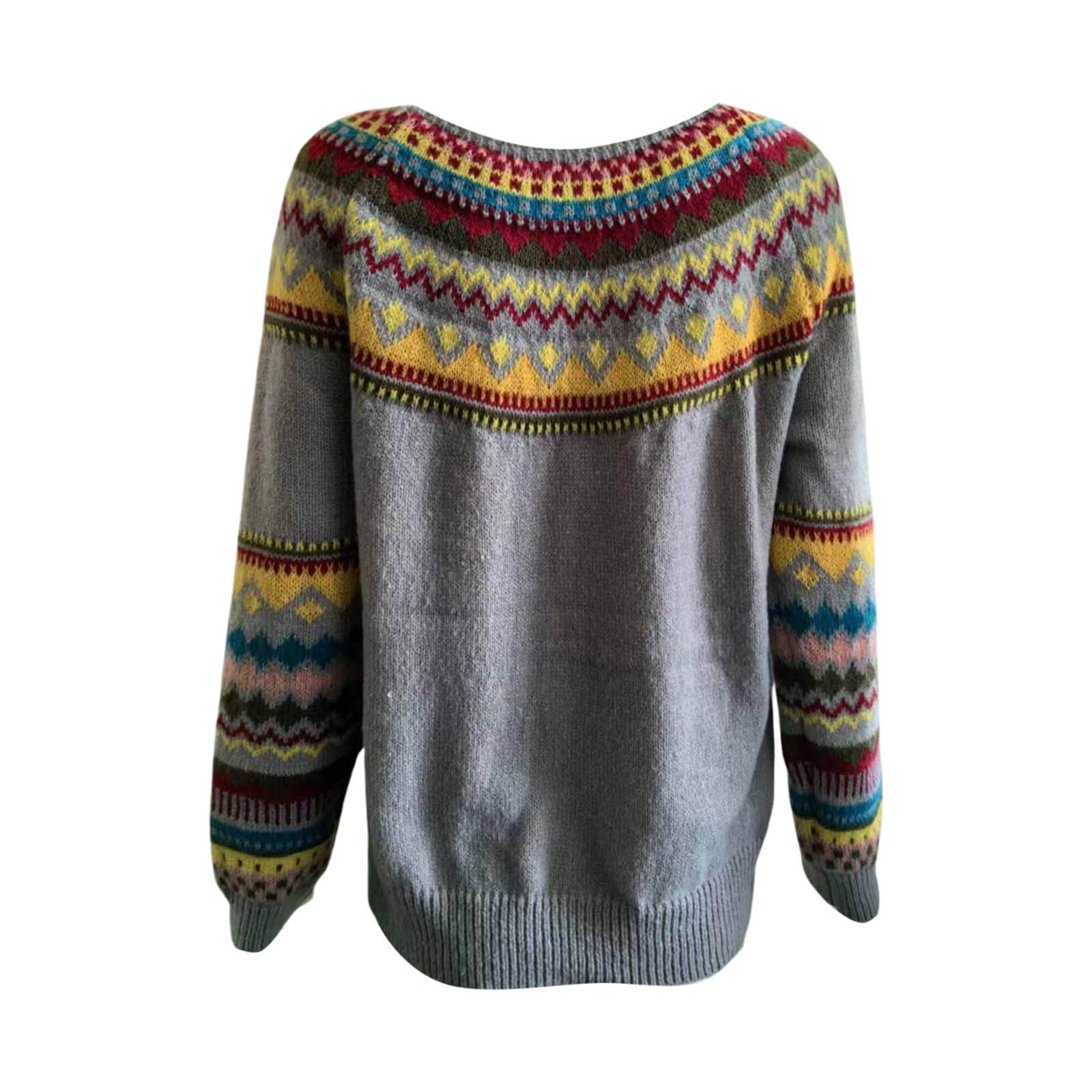 Maglioni da donna per autunno e inverno Fair Isle a maniche lunghe vintage autunno maglioni tunica vacanza sci fantasia lavorato a maglia sciolto brutto soffice top camicetta donna maglioni in cotone