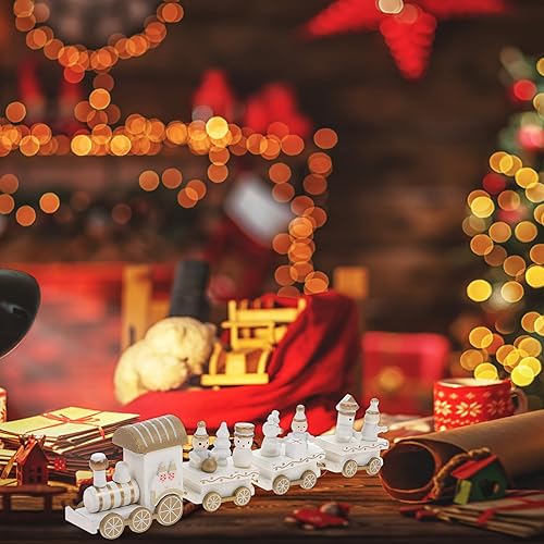 Miniatura 9 de Amosfun Decoración de tren de madera de Navidad, tren de Navidad, cuatro secciones para fiesta, muñeco de nieve, ornamento, hogar, decoración de