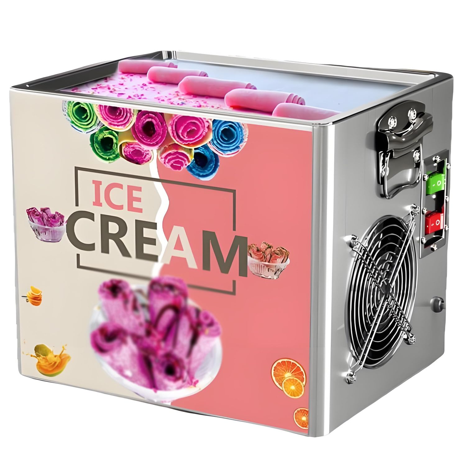 QuinteZhenTially Commercial Stainless Steel Frozens Yogurt Machine,Anti-Slip Base Fried Yogurt Machine,Yogurt Stir Roll Ice Cream Machine,Copper Tube Cooling Design,for Family Gatherings Parties