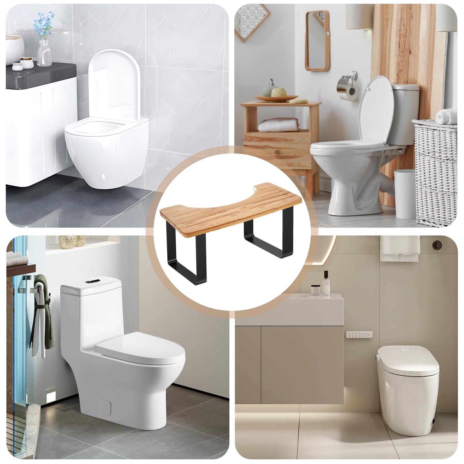 PORFOYO Sgabello WC per adulti, ergonomico, in bambù e antiscivolo, per seduta naturale, per bagno contro stitichezza ed emorroidi, per adulti e bambini