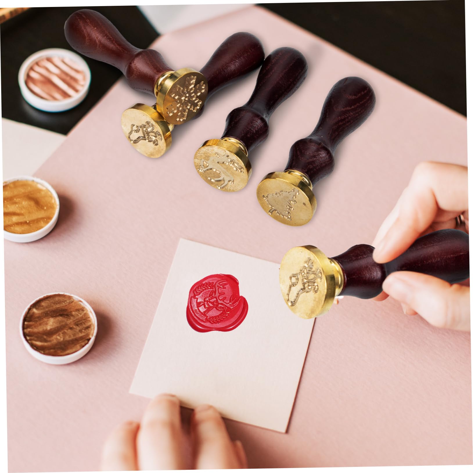 3 Sätze Weihnachtssiegel aus Holz Aufkleber mit Wachssiegel Creme Wachssiegelstempel Zuckerwachs Rot geldumschläge umschlag Geschenkverpackungsstempel Scrapbook-Fotostempel Kupfer