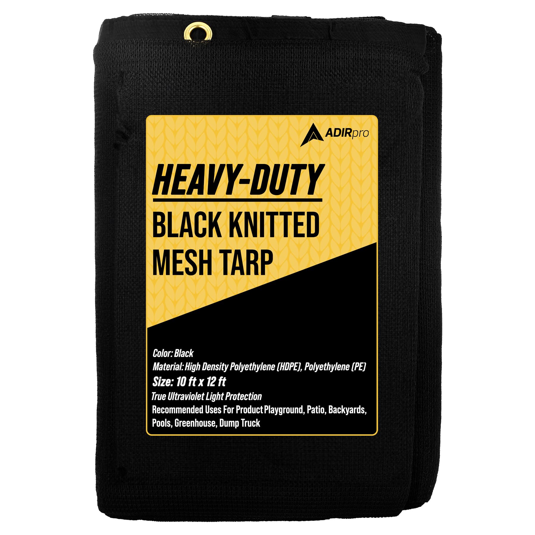 AdirPro Heavy Duty Knitted Mesh Tarp - 10x12ft Black Shade
