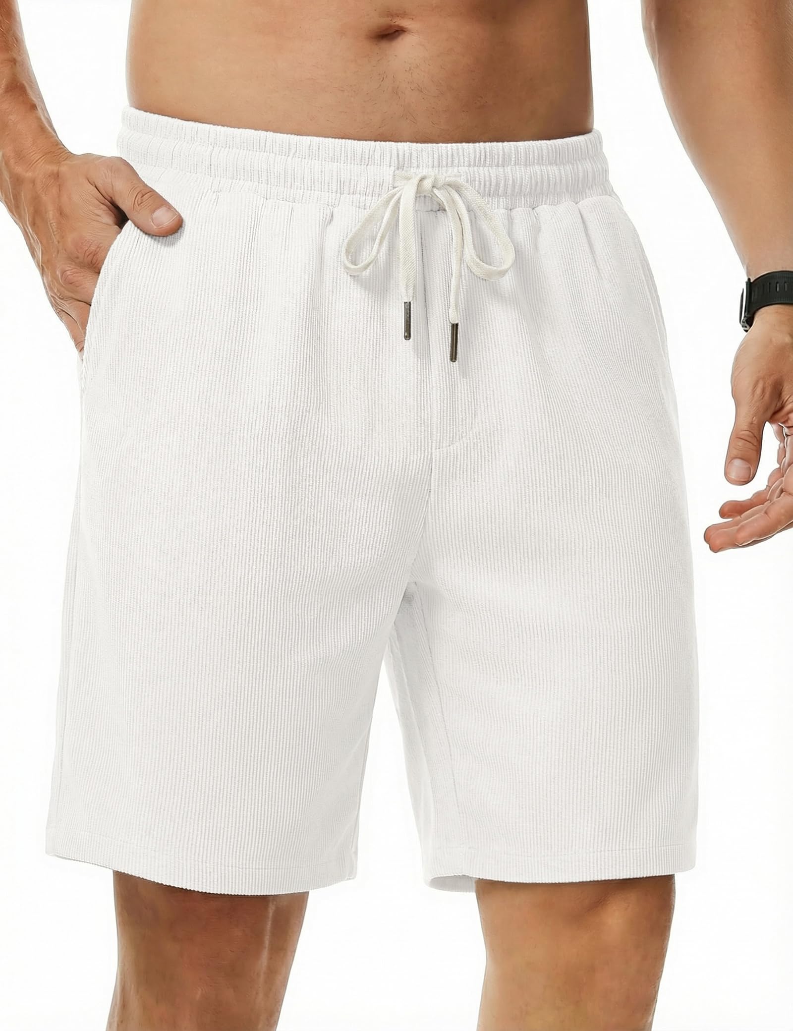 iClosam Kurze Hosen Herren Cord Verstellbarem Kordelzug Taillie Elastik, Sommer Bermuda Freizeitshorts Gerade geschnittene Men's Cord Shorts Vielseitig Alltag und Wochenende S-3XL