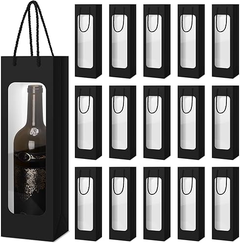 Tioncy 24 bolsas de regalo de vino, bolsas de vino con ventana, bolsa de regalo, bolsas de transporte para botellas individuales con asa, bolsas