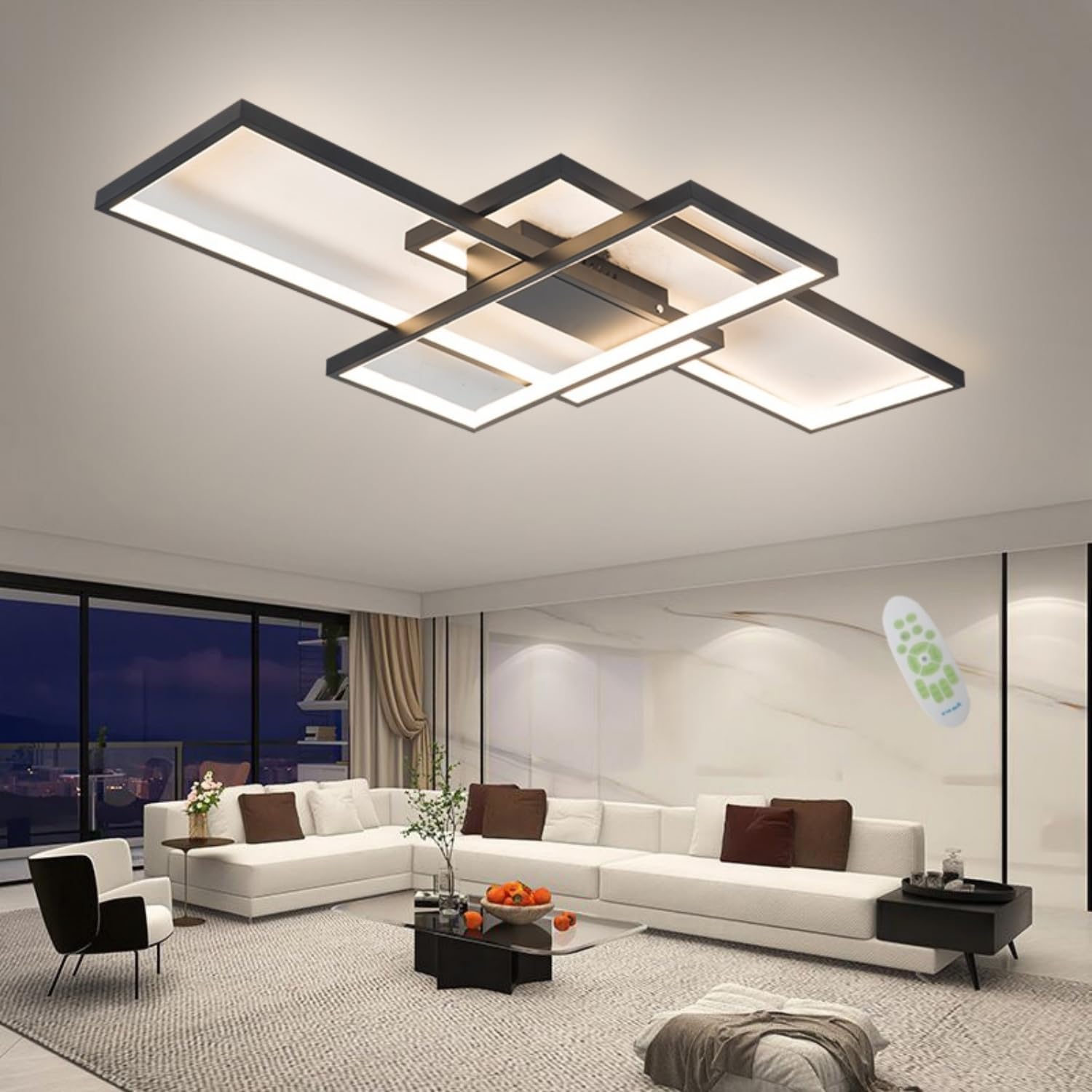 LED Deckenlampe Wohnzimmer Deckenleuchte Schwarz (80x45x9cm, 70w) Modern Wohnzimmerlampe Dimmbar mit Fernbedienung, Groß Deckenbeleuchtung Lang für Wohnzimmer Büro Esszimmer Schlafzimmerlampe