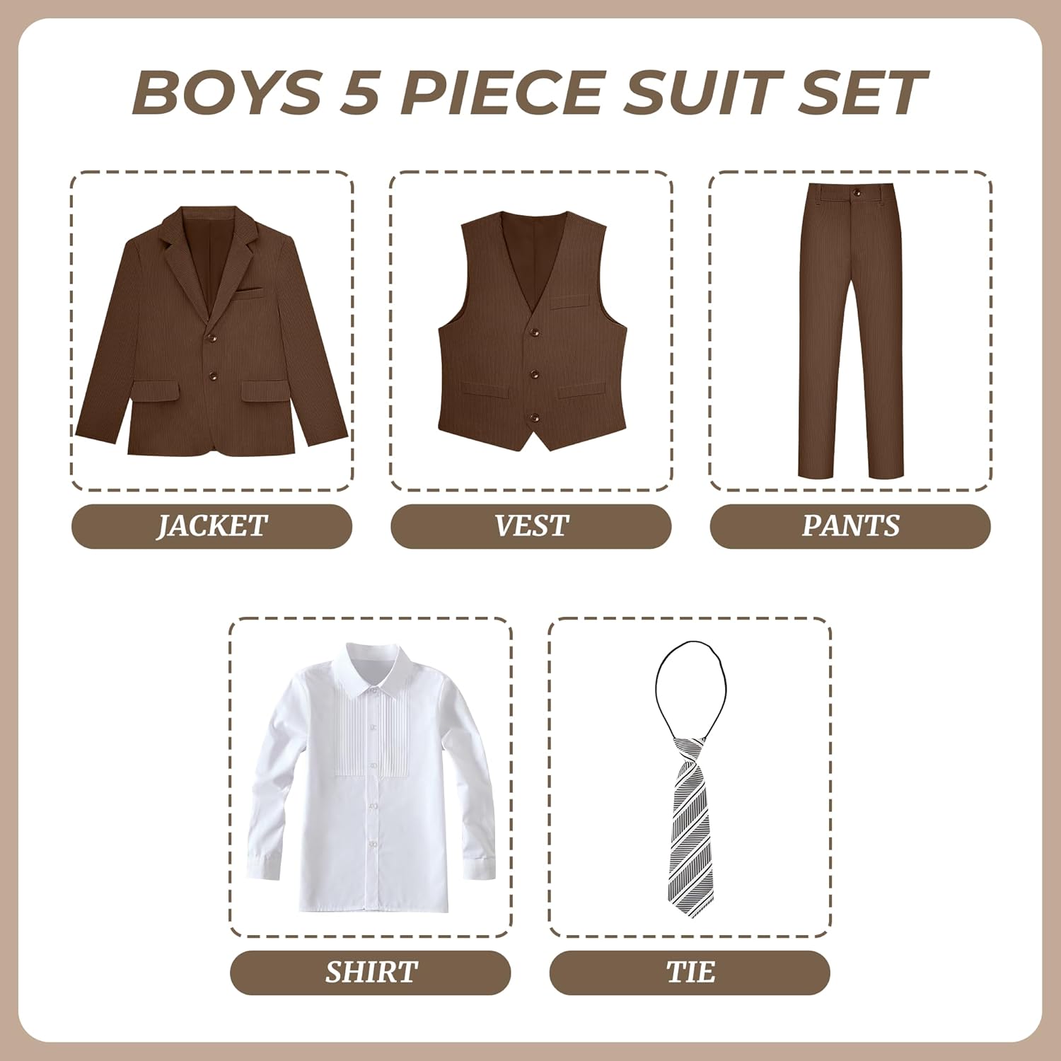 Boys Corduroy Suit Slim Fit 5 Piece Wedding Suits for Boy Vintage Winter Outfit Casual Corduroy Suit Teen Tuxedo