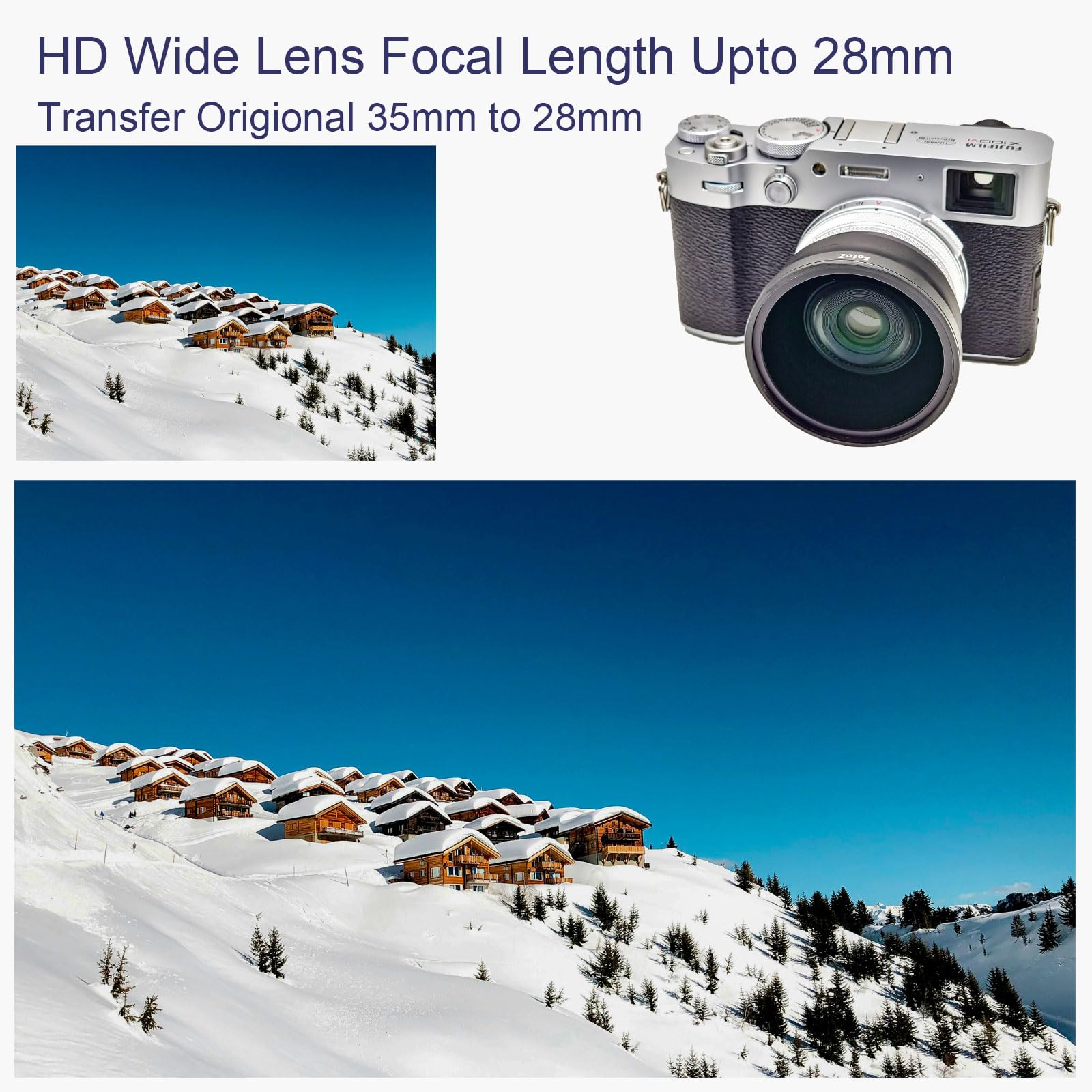 FotoZ Obiettivo di conversione per Fujifilm X100V / X100VI, 49 mm 0.75x grandangolo e macro 2 in 1 obiettivo con paraluce, obiettivo e anello adattatore filtro (nero)
