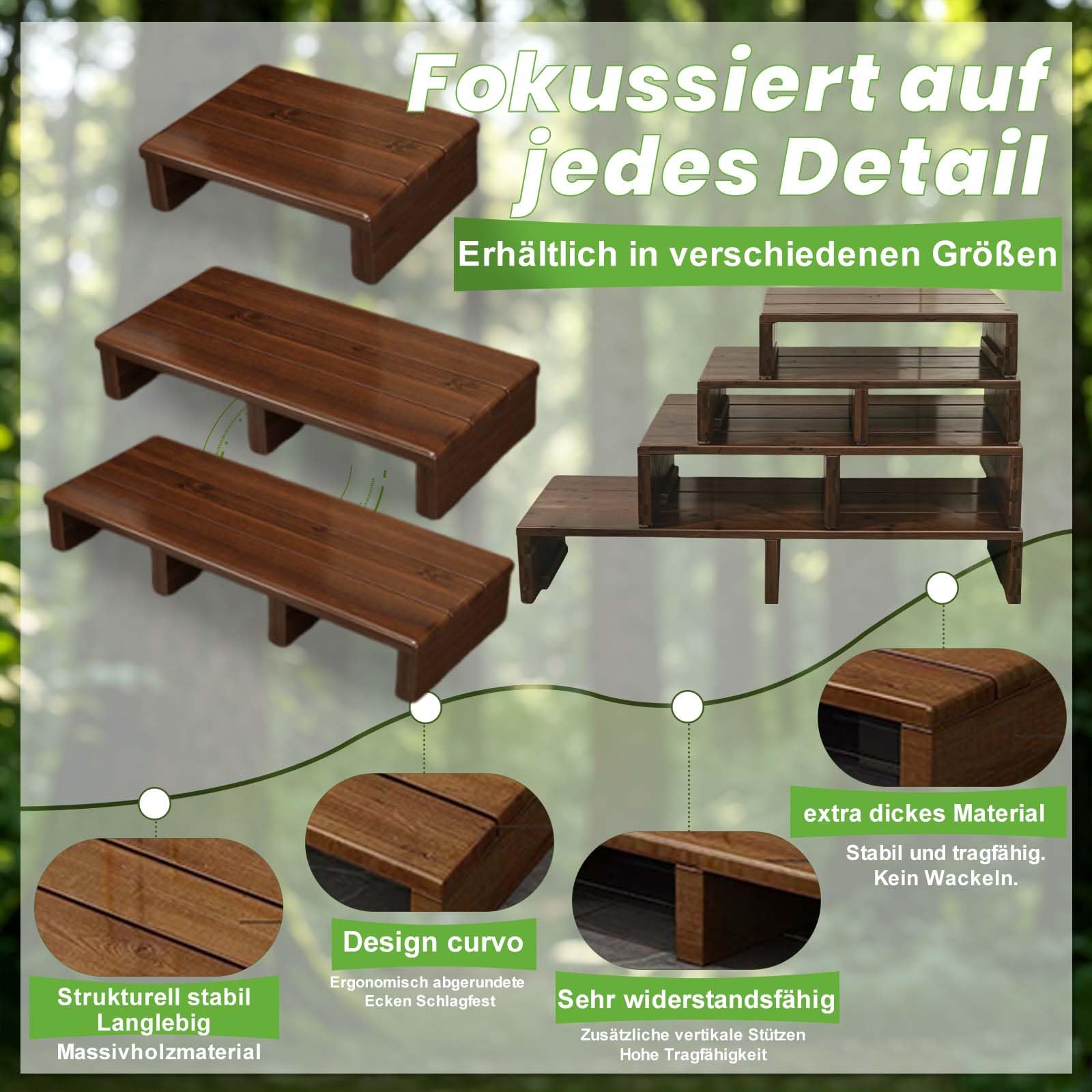 Betttritthocker, Holz-Tritthocker, für den Eingangsbereich,unterstützt das Auf- und Absteigen des Eingangs, mit rutschfesten Pads, rutschfeste Trittstufe, für den Innen- und Außenbereich.