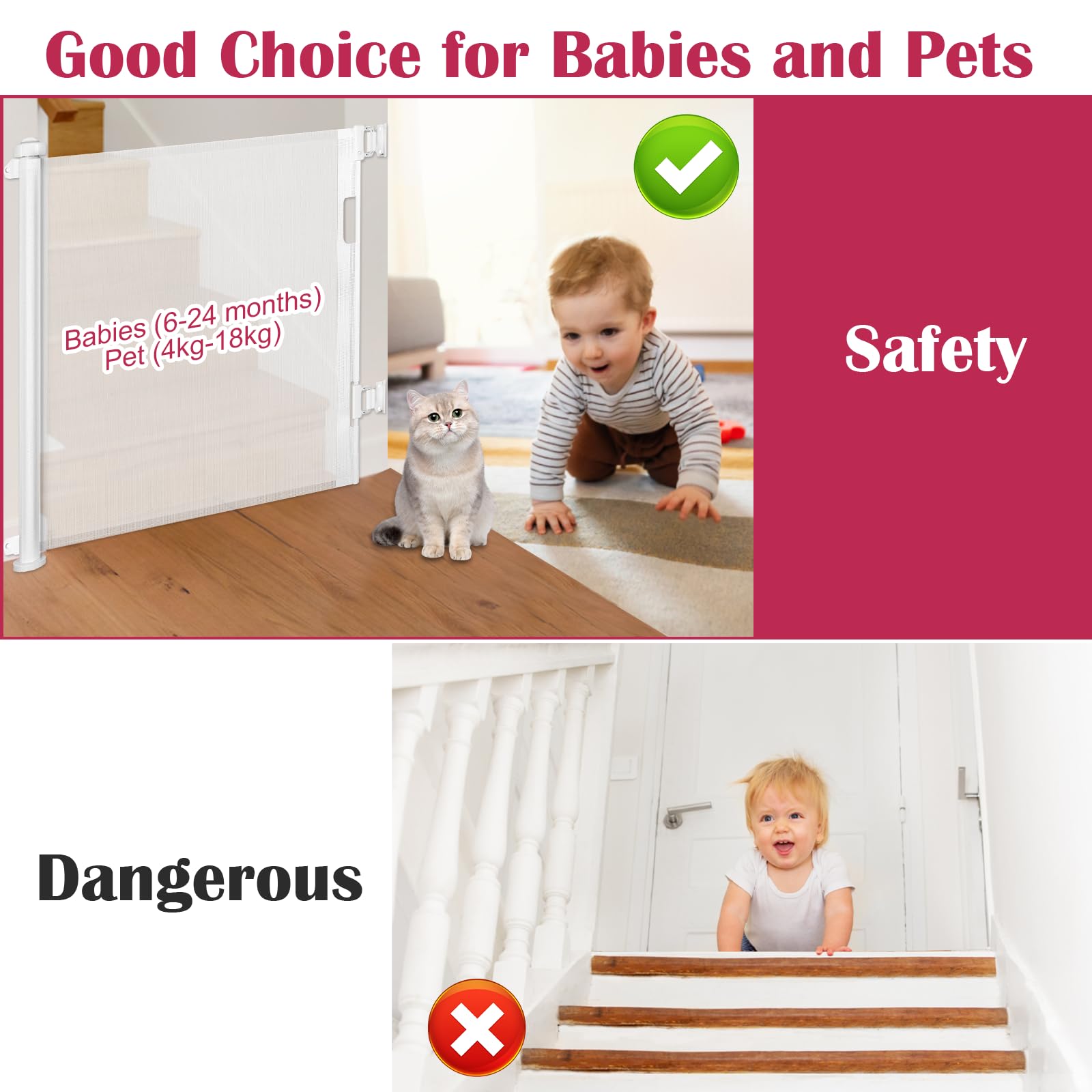 Cancelletto Di Sicurezza Retrattile Per Cani E Bambini – 150 Cm, Adatto A Scale E Corridoi, Senza Trapano