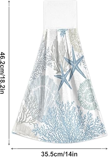 Miniatura 3 de Marine Sea Shells - Juego de 2 toallas de mano decorativas suaves y absorbentes para baño, toalla de microfibra colgante de secado rápido para el