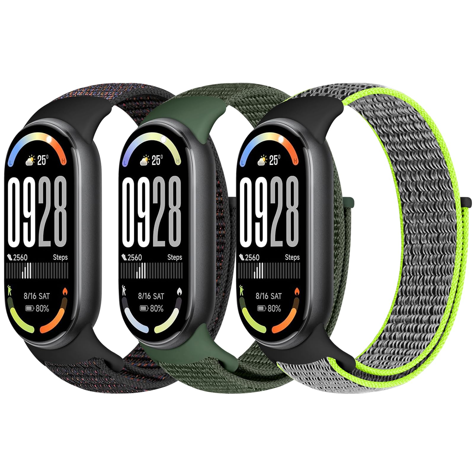 Bcuckood Nylon Sport Band Compatible with Xiaomi Smart Band 10/9/8 for Women Men, Soft Adjustable Breathable Sport Loop Watch Strap Replacement Wristband for Xiaomi Mi Band 10/9/8, 3pcs-image-12