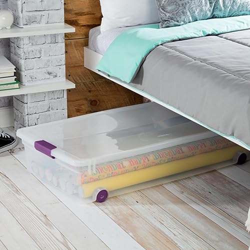 Miniatura 5 de Sterilite Paquete de 4 cajas ClearView de 60 cuartos de galón, organizadores con ruedas para debajo de la cama con tapas de pestillo, contenedores