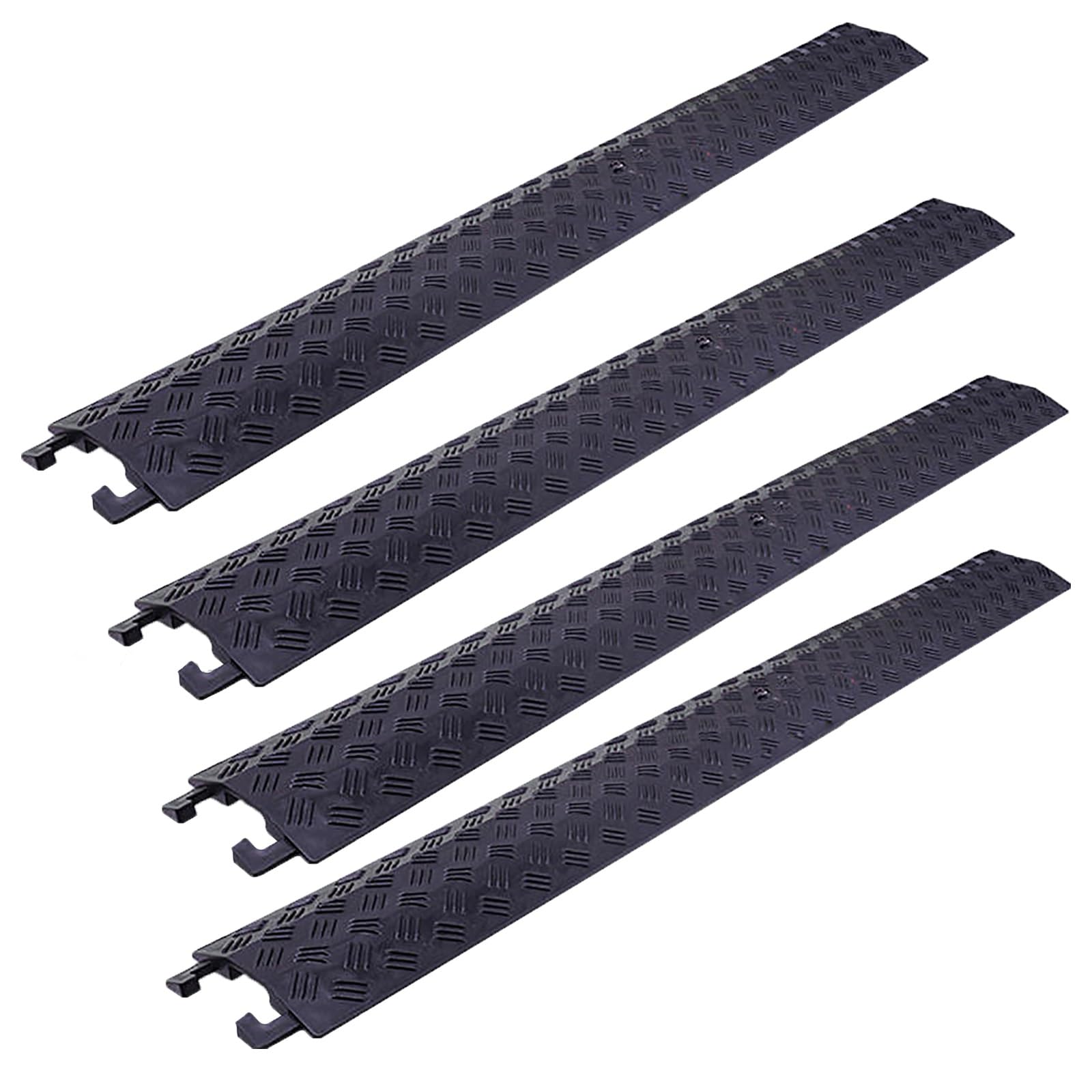 4 Pieza Pasacables de Suelo de PVC de 1 Canal, Protector de Cable de Manguera de Entrada para Rampa de Entrada, Protector de Cable Cubierta Protectora Cable Cover(Black,100x12x2cm)