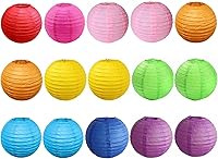 JaykeJoy 15pcs 6 Inch Colorful Multicolor Paper Lanterns - Hanging Ball Party Decor for Birthday Wedding Baby Shower Bridal Events