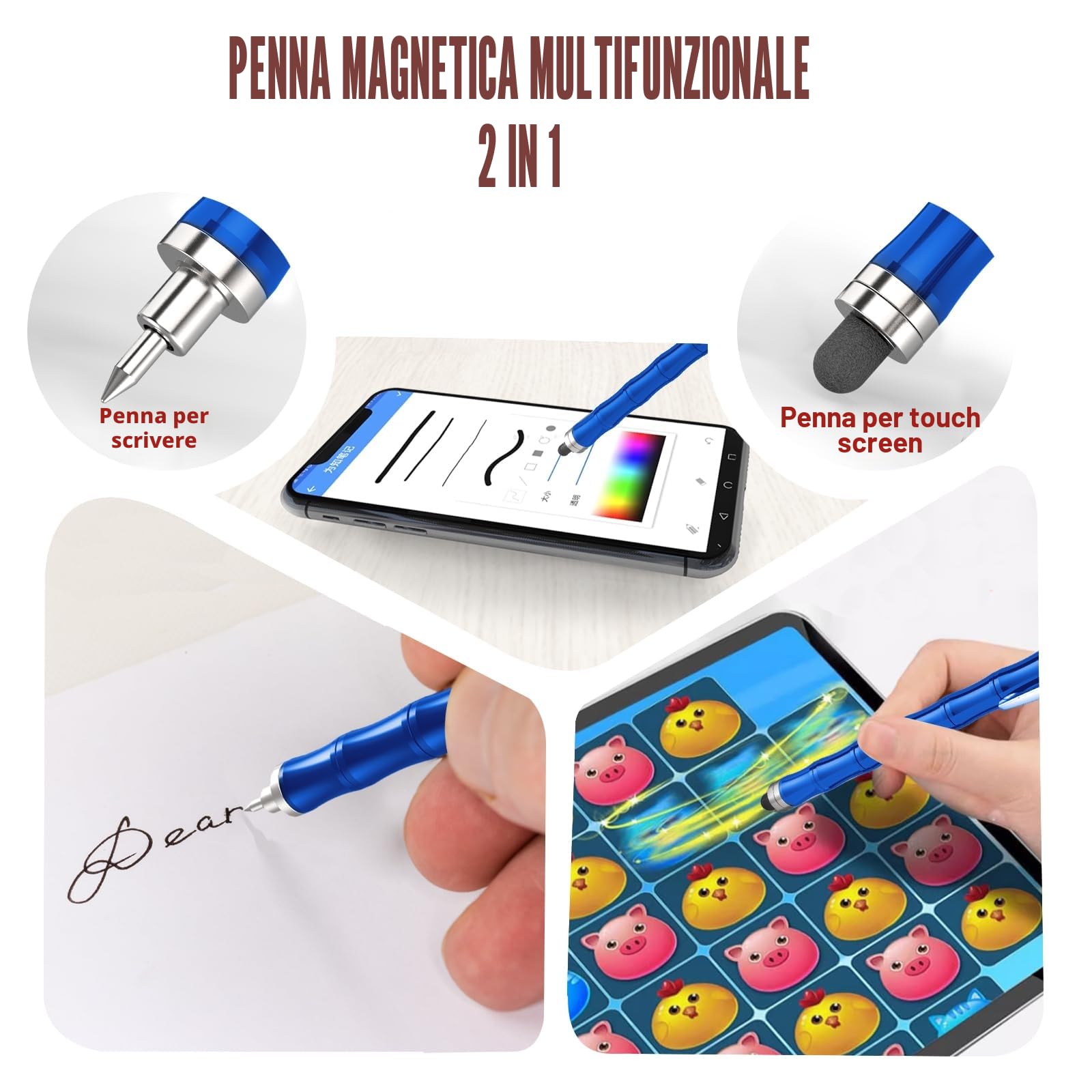 Tigerhu Penna Magnetica, Divertente Multifunzione Fidget Pen nera Penna A Sfera, Antistress Penna Multifunzione, Antistress Adulti Uomini, Donne, Marito e Regalo Festa Del Papà-blu