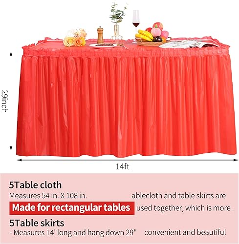 Miniatura 10 de frtzal Paquete de 5 faldas de mesa de plástico para mesas rectangulares con 5 manteles de mesa, fundas de mesa de plástico desechables, faldas de