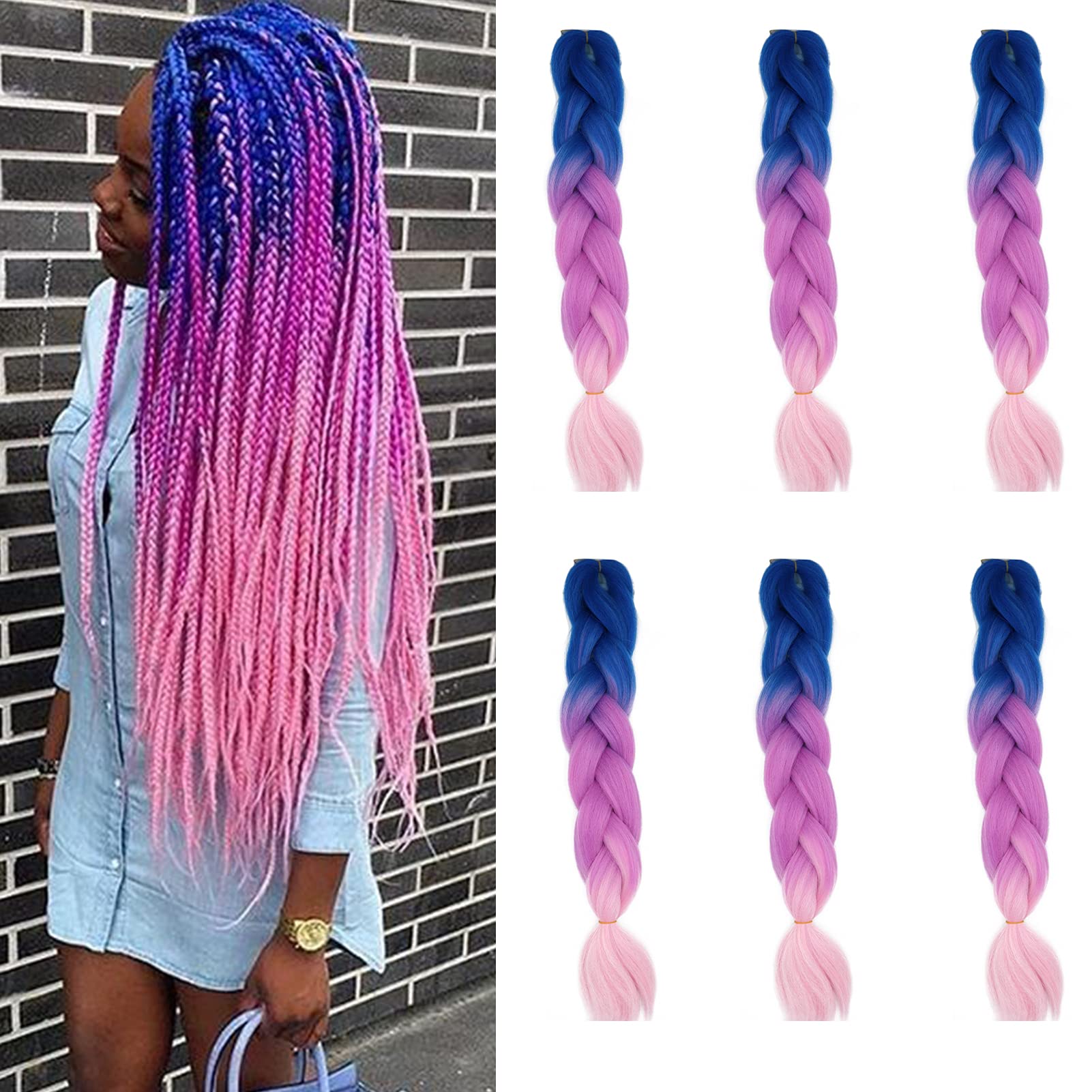 24inch Jumbo Braids Hair Extensions Ombre Braiding Hair Synthetic 3Pieces/lot Crochet Twist High Temperature African Box Braids, Sapphire Blue — view 97