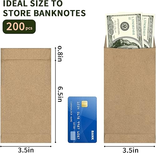 Vista 21 de Paquete de 100 sobres de efectivo para presupuesto, 6.7 x 3.5 pulgadas, paquete grande de sobres de dinero autoadhesivos para dinero en efectivo