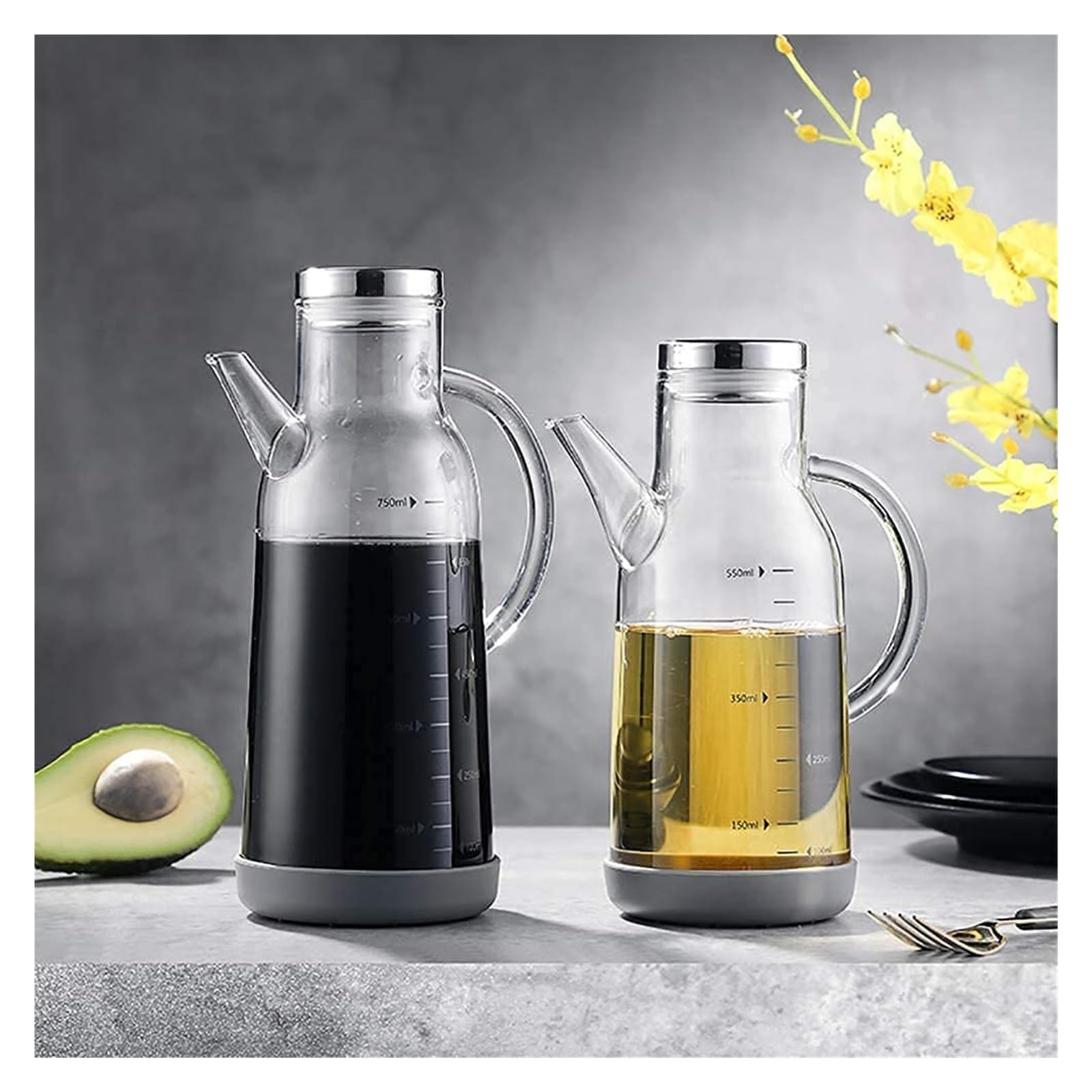 JCAKES Dosatore Olio e Aceto Dispenser for Olio e aceto, Set Moderno, Bottiglia di Vetro for Olio e aceto for Cucina Cottura Bocca Larga Facile da riempire condimento Cucinando (Size : 750ml)