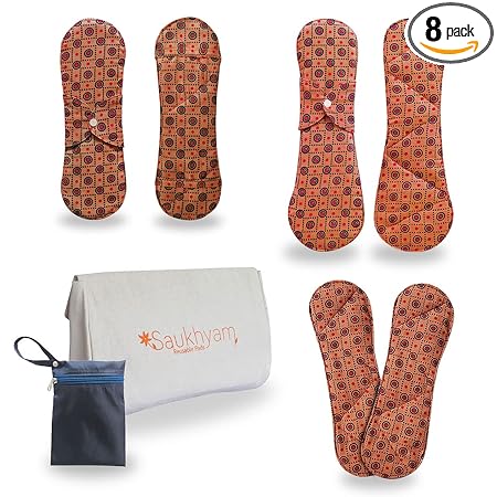 Saukhyam Reusable Sanitary Pads | Full Cycle Pack for Heavy Flow | 6 Day & Night Pads Plus Wet Bag & Pouch | Rash Free Periods with Super Absorbent Banana Fibre | Eco-Friendly Menstrual Hygiene Solutions
