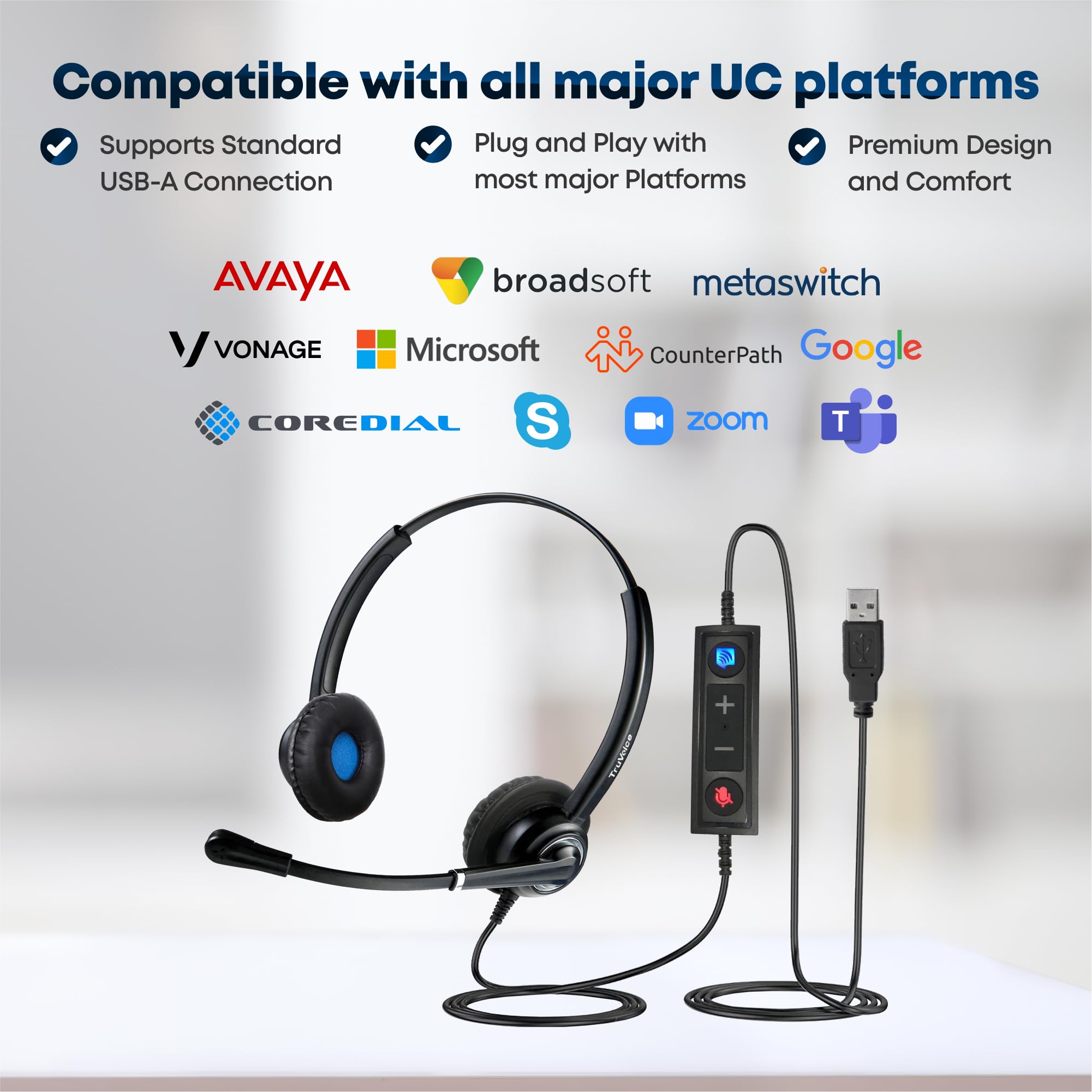TruVoice Professional USB Headset und Webcam Bundle - VoicePro 20 Kopfhörer mit Mikrofon und W830 Webcam - Dettaglio