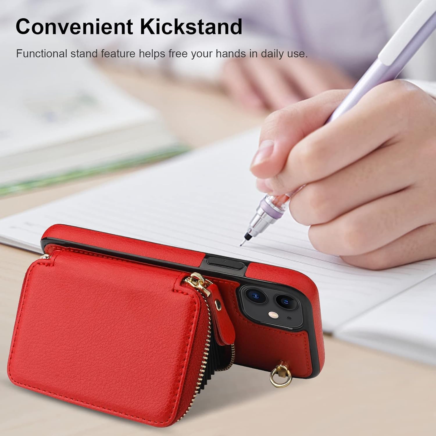 Bocasal Crossbody Wallet Case for iPhone 11, RFID Blocking Leather Purse Case with Card Holder, Protective Handbag Flip Cover with Zipper Wrist Strap Lanyard for Women 6.1 Inch (Red)