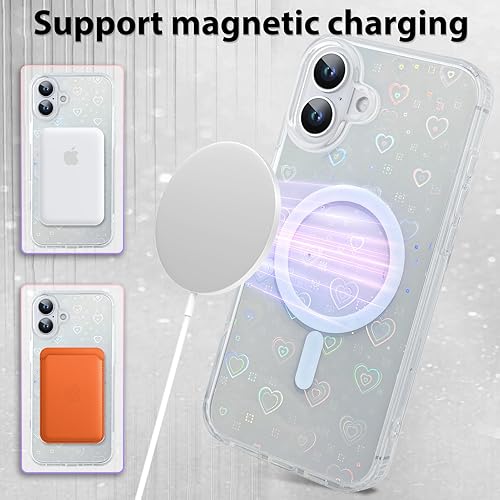Miniatura 5 de MZELQ Funda compatible con iPhone 11 de 6.1 pulgadas con láser brillante y corazón arcoíris + protector de pantalla, bonito patrón diseñado para