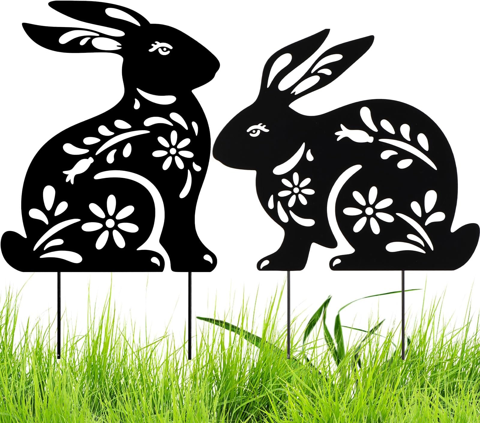 Amazon.com : Ecqizer Bunny Garden Statues Metal Rabbit Yard Art Outdoor ...