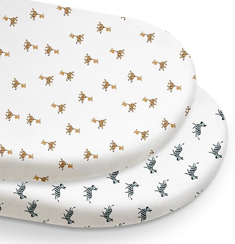 Gllquen Baby Bassinet Sheets 2 Pack, 100% Organic Cotton Bassinet Fitted Sheets for Girls Boys, Soft & Breathable Unisex Baby Mattress Sheet for Standard Bassinets 33"x17"(Pink)(Yellow)