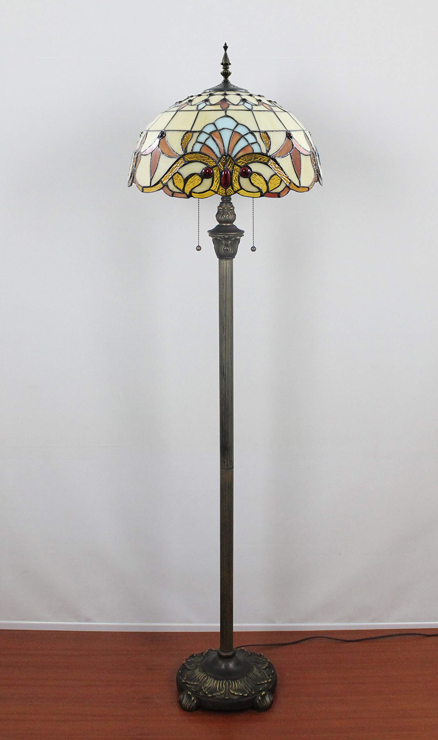 Tiffany Lampa stojąca, witrażowa, żółta lampa stojąca, 40 cm, antyczna lampa narożna, dekoracja sypialni, salonu, domowego biura (A4)