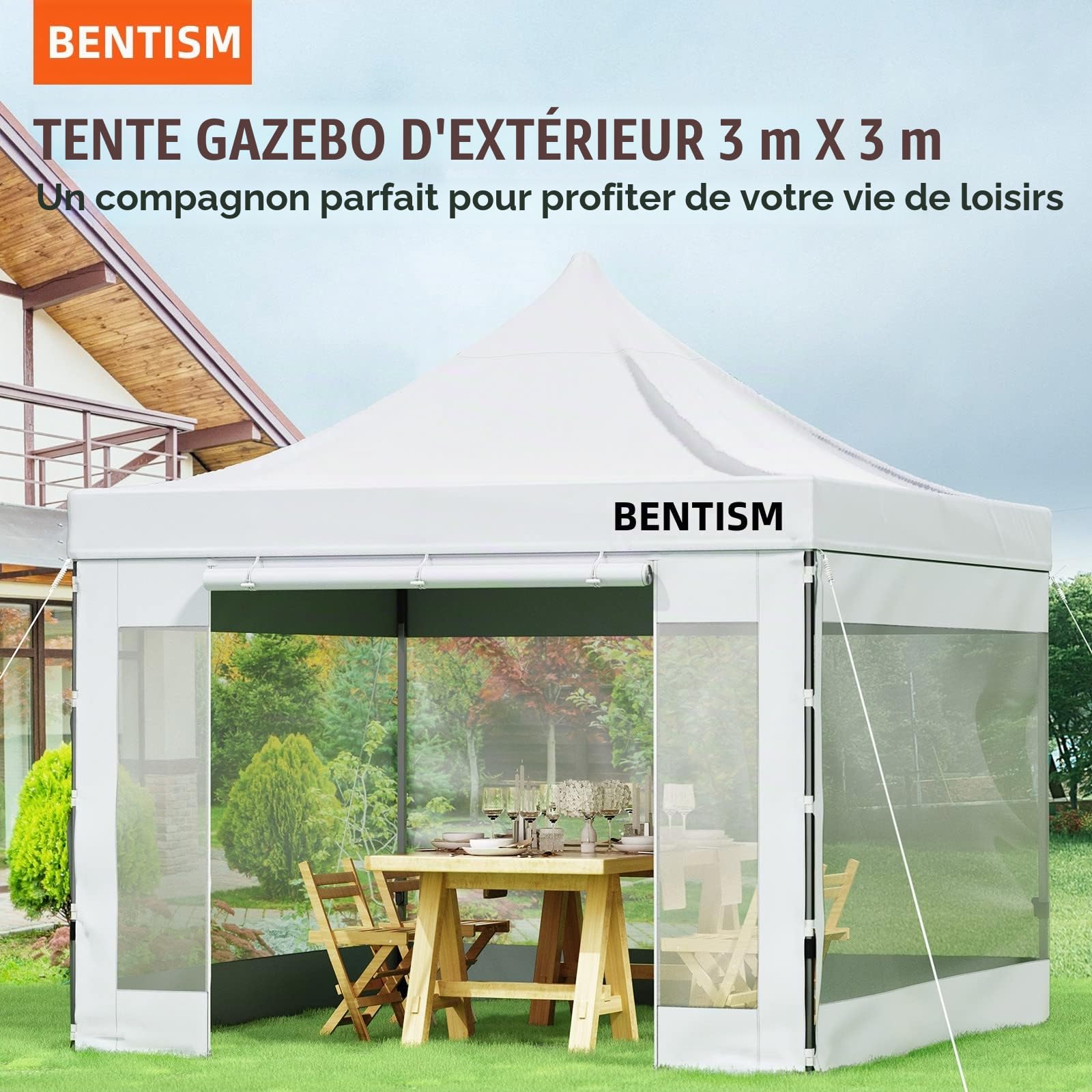 VEVOR Tonnelle Imperméable Tente Pop-up Jardin avec Parois Latérales Pavillon Terrasse Extérieure Abri Pliable Soleil Pluie Neige Résistant aux UV et Sac à roulettes pour Fête Arrière-Cour