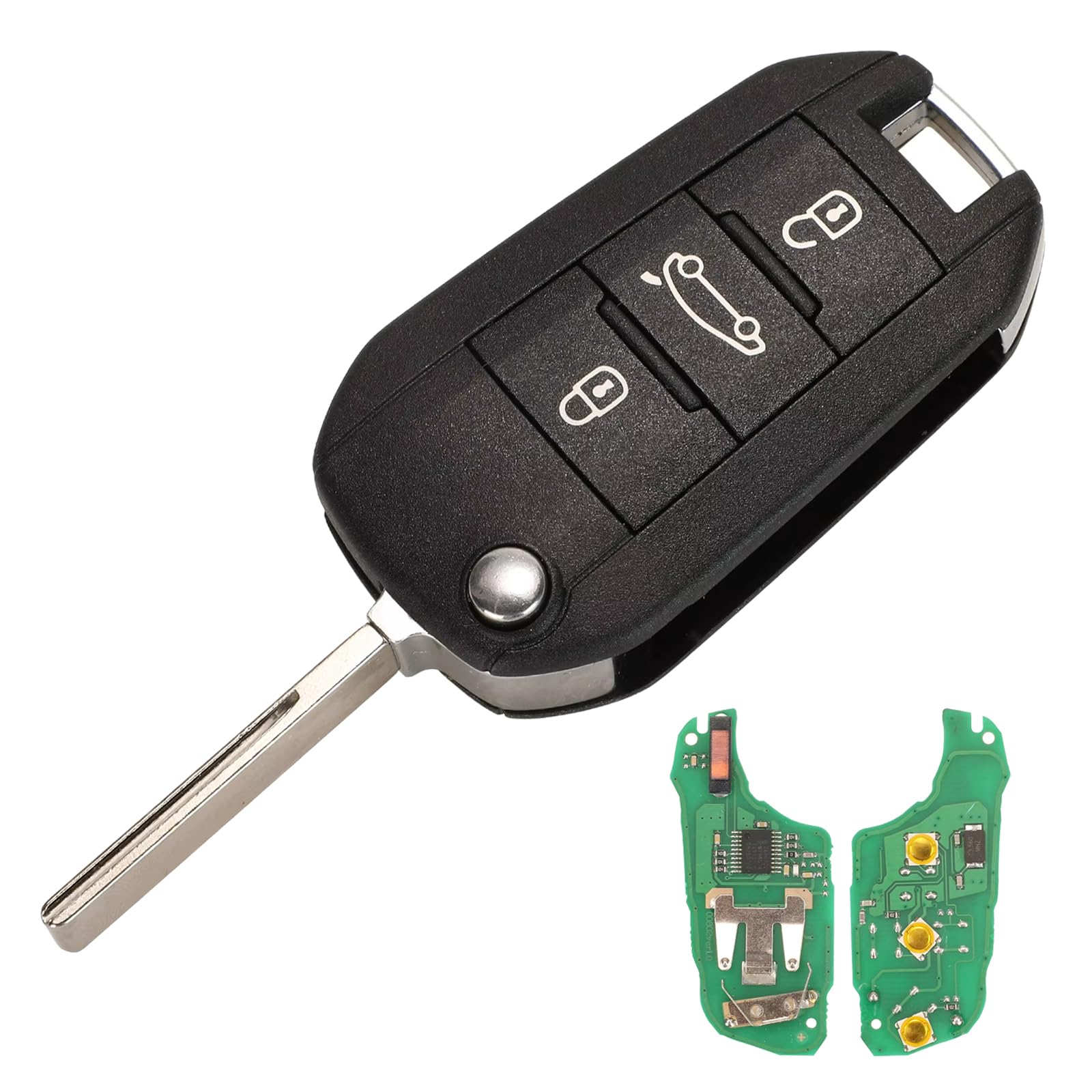 Heart Horse Peugeot - Carcasa de llave con mando a distancia de 3 botones AVCE 434 MHz 4 A Puce, llave HU83 hoja para 208 2008 3008 508 5008 Citroen C3 C4 Berlingo