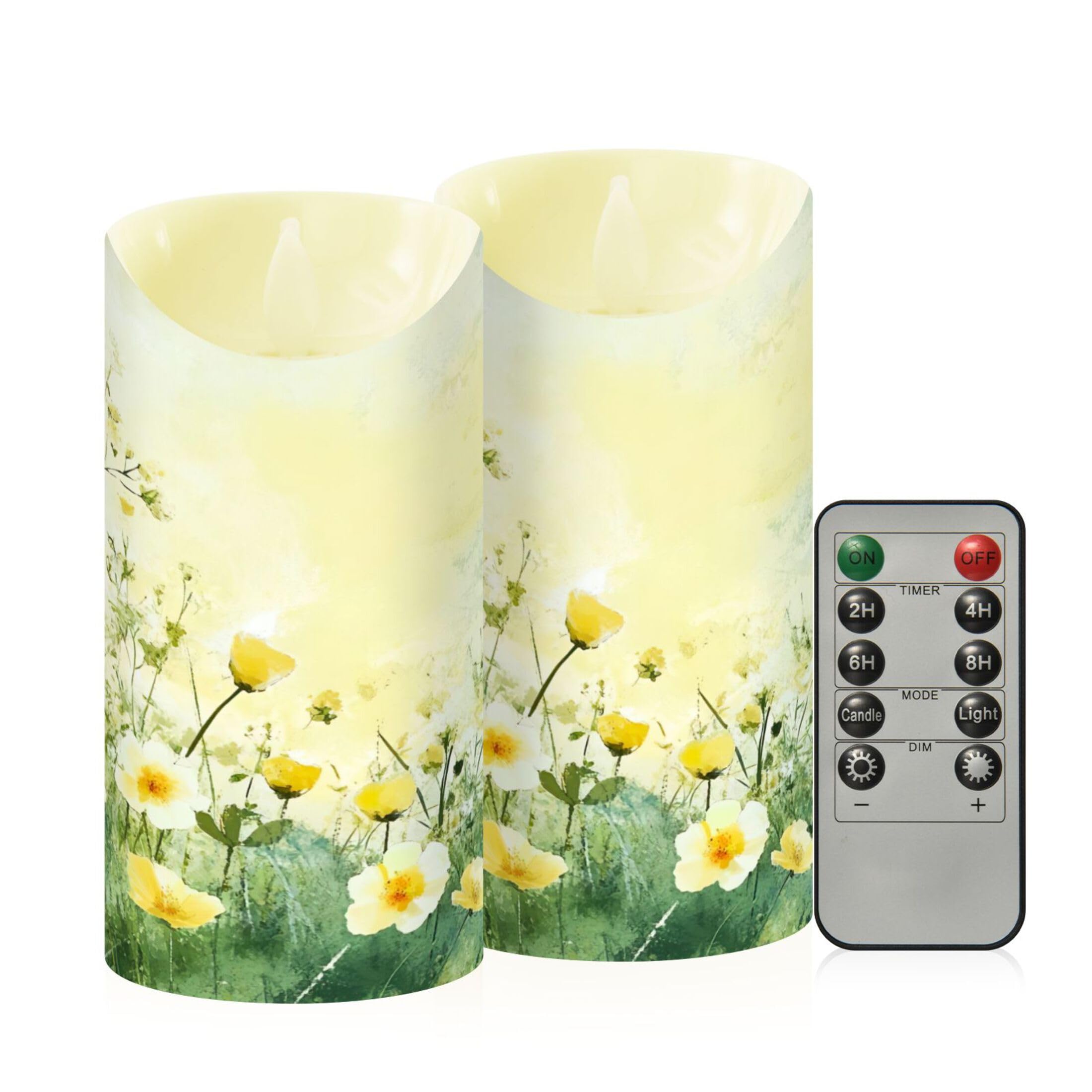 Sevdomey Spring Meadow Flameless Candles With Remote Control, Realistic Flame Candles, 24H Timer Battery Operated Led Battery Candles For Home Decor
