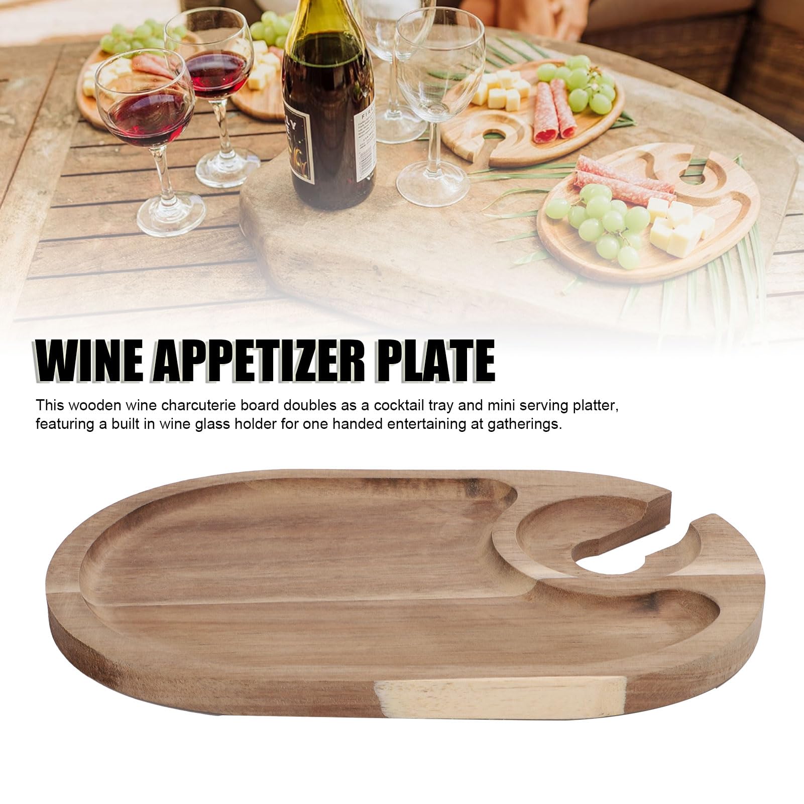 Assiettes à vin avec support en verre, Mini planche à charcuterie, 4 pièces