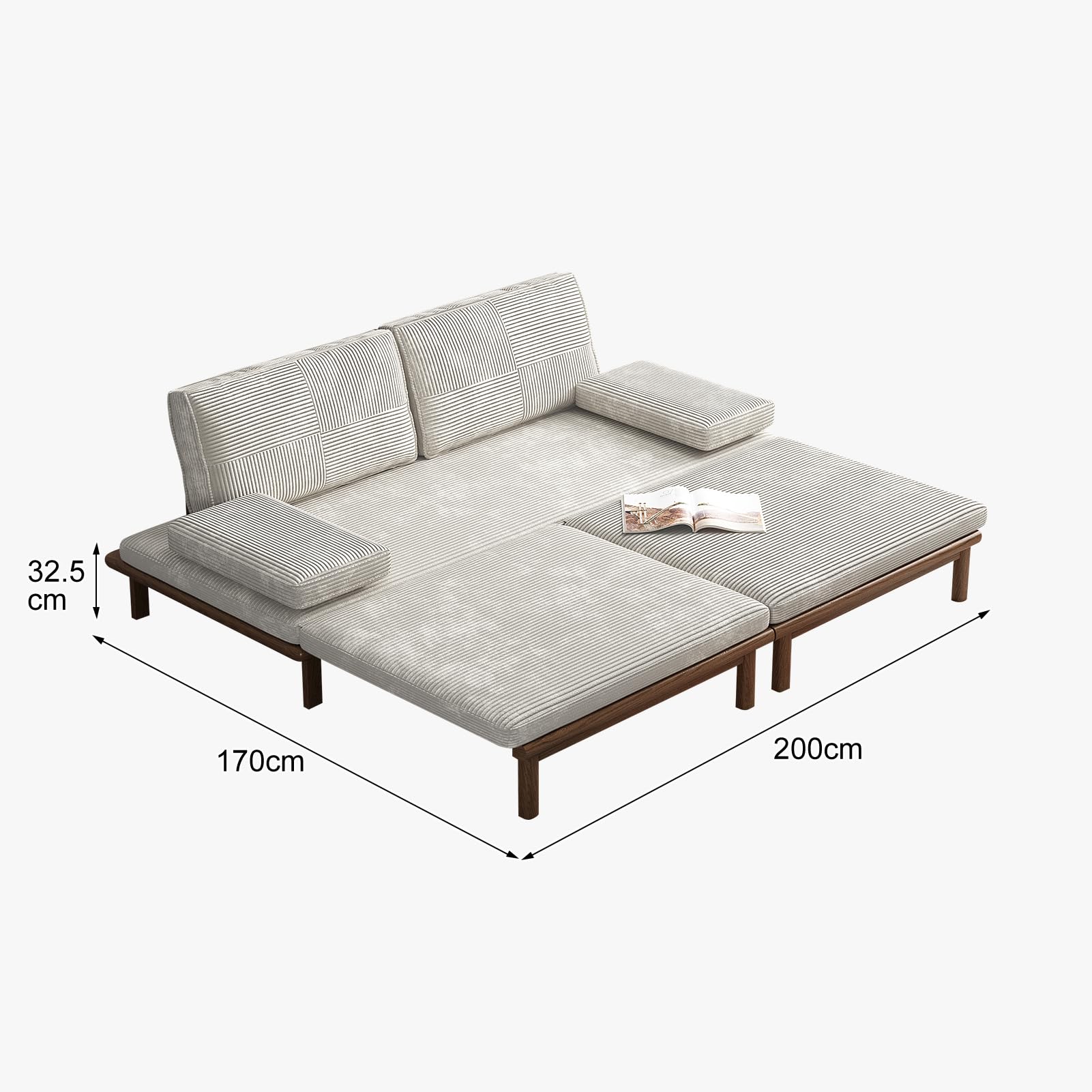 Lartis Sofá cama, sofá cama, sofá cama, sofá moderno, convertible en color caqui, futón moderno para sala de estar, apartamento, dormitorio, sofá de diseño modular, tela de pana