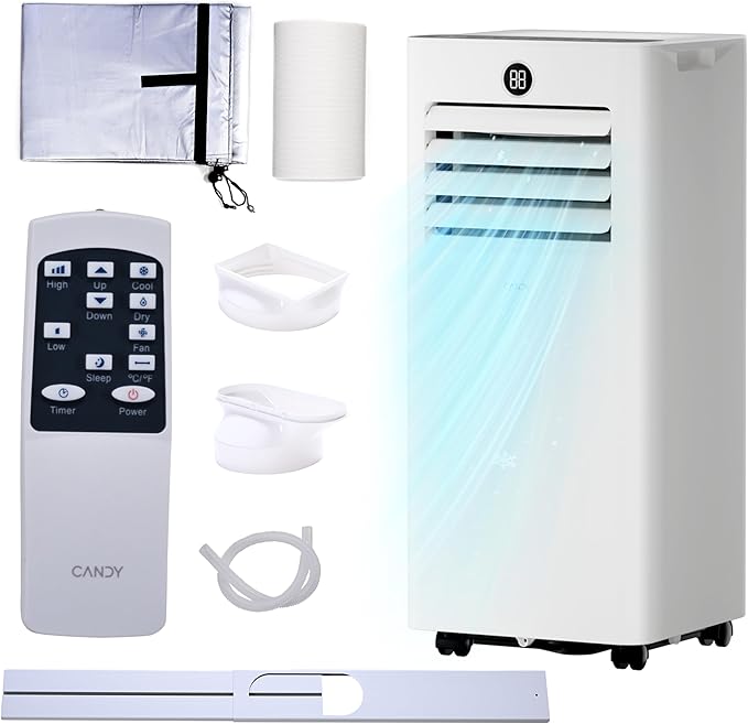 10,000 BTU Portable Air Conditioner for Rooms up to 450 Sq.Ft, 4-in-1 Cooling/Dry/Fan/Sleep Mode, Remote Control, High Low Speed, Window Kit Included, White