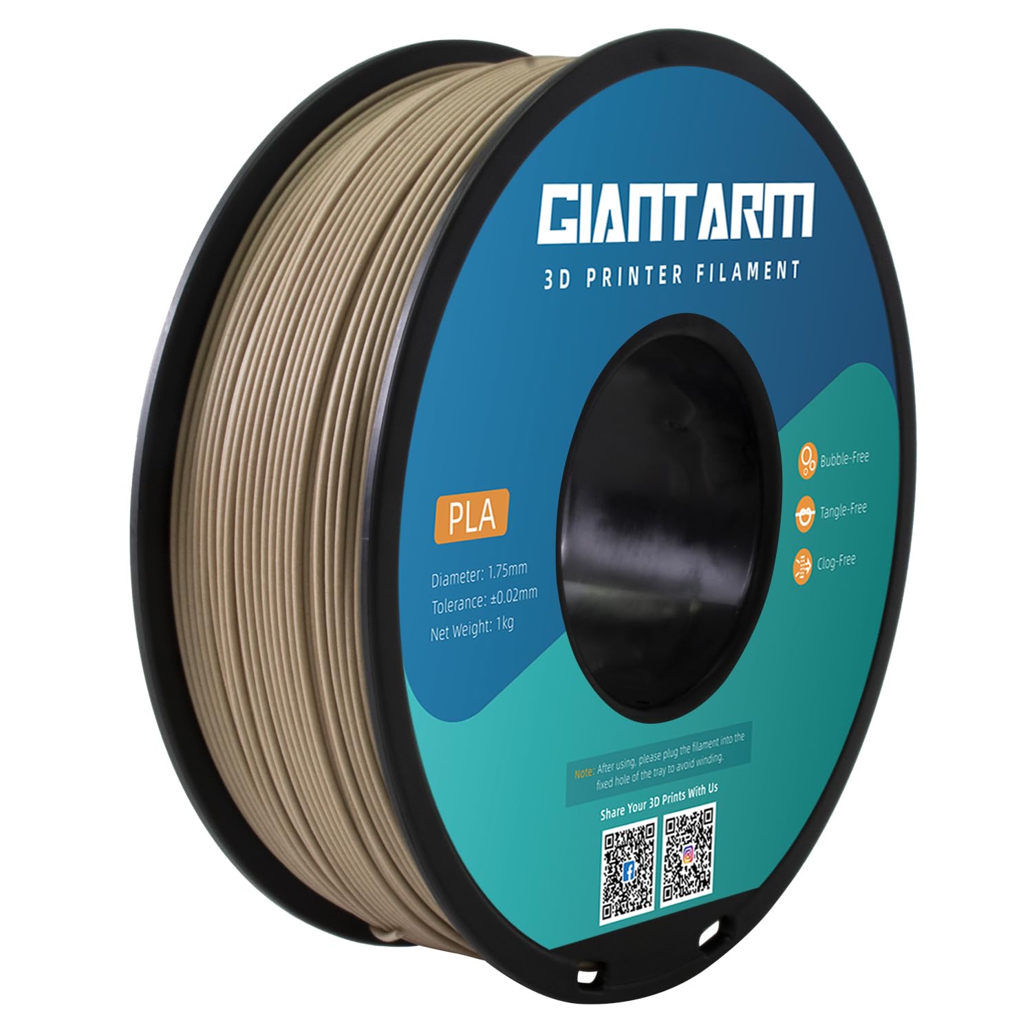 GIANTARM Wood PLA 3D Printer Filament 1kg, Burlywood 1.75mm Dimensional Accuracy +/-0.03mm, 1080 Feet per Roll, Vacuum Packaging, for Most 3D FDM Printer