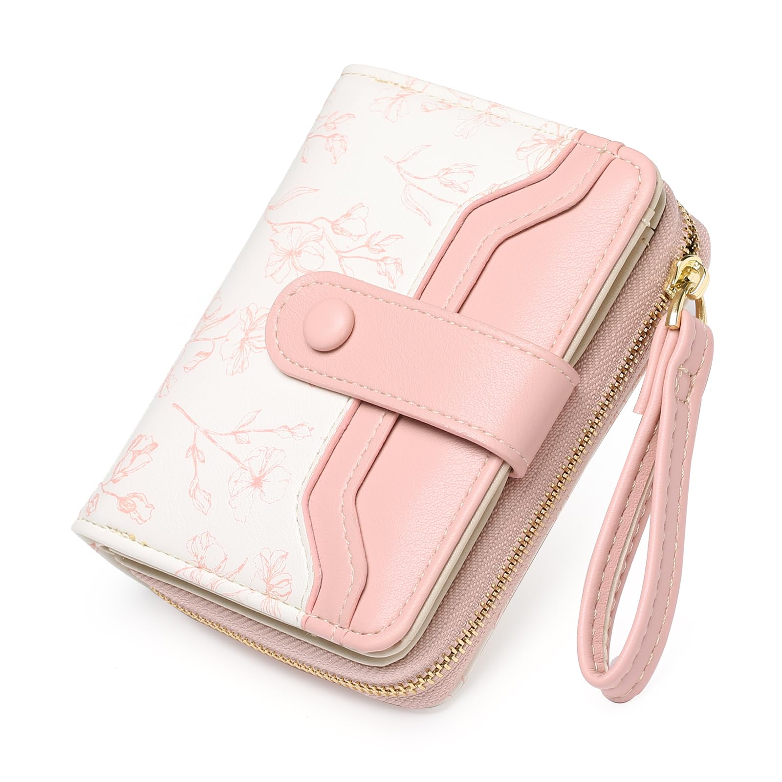 GAEKEAO Womens Wallet Slim Thin RFID Blocking Floral Leather Card Holder Bifold Long Ladies Wallet with Zipper Pocket