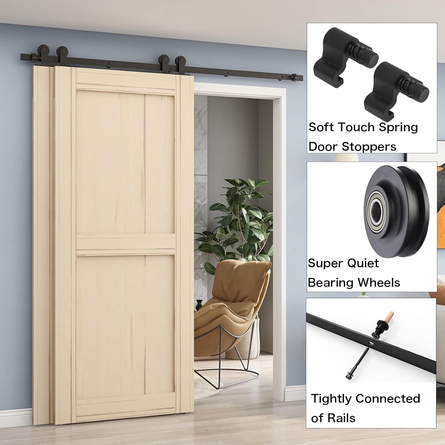 5FT/152CM Binario per Porta Scorrevole Kit per Coincide Doppia Porta Barn Bypass Sistema Nero Forma T