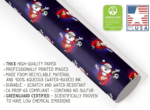 Miniatura 4 de Divertido papel de regalo de fútbol de Papá Noel de Navidad regalo de futsal rollo de 12 pies x 30 pulgadas