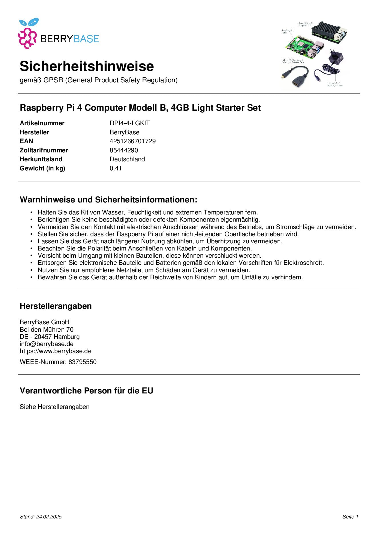 Raspberry Pi 4 Model B 4GB RAM Starter Set mit Armor Gehäuse, USB-C Netzteil und Micro HDMI Kabel – ideal für DIY, Programmierung, Media Center & Technik-Einsteiger