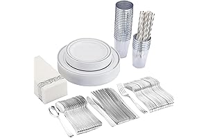200 Pieces Plastic Plates, Disposable Silverware for 25 Guests
