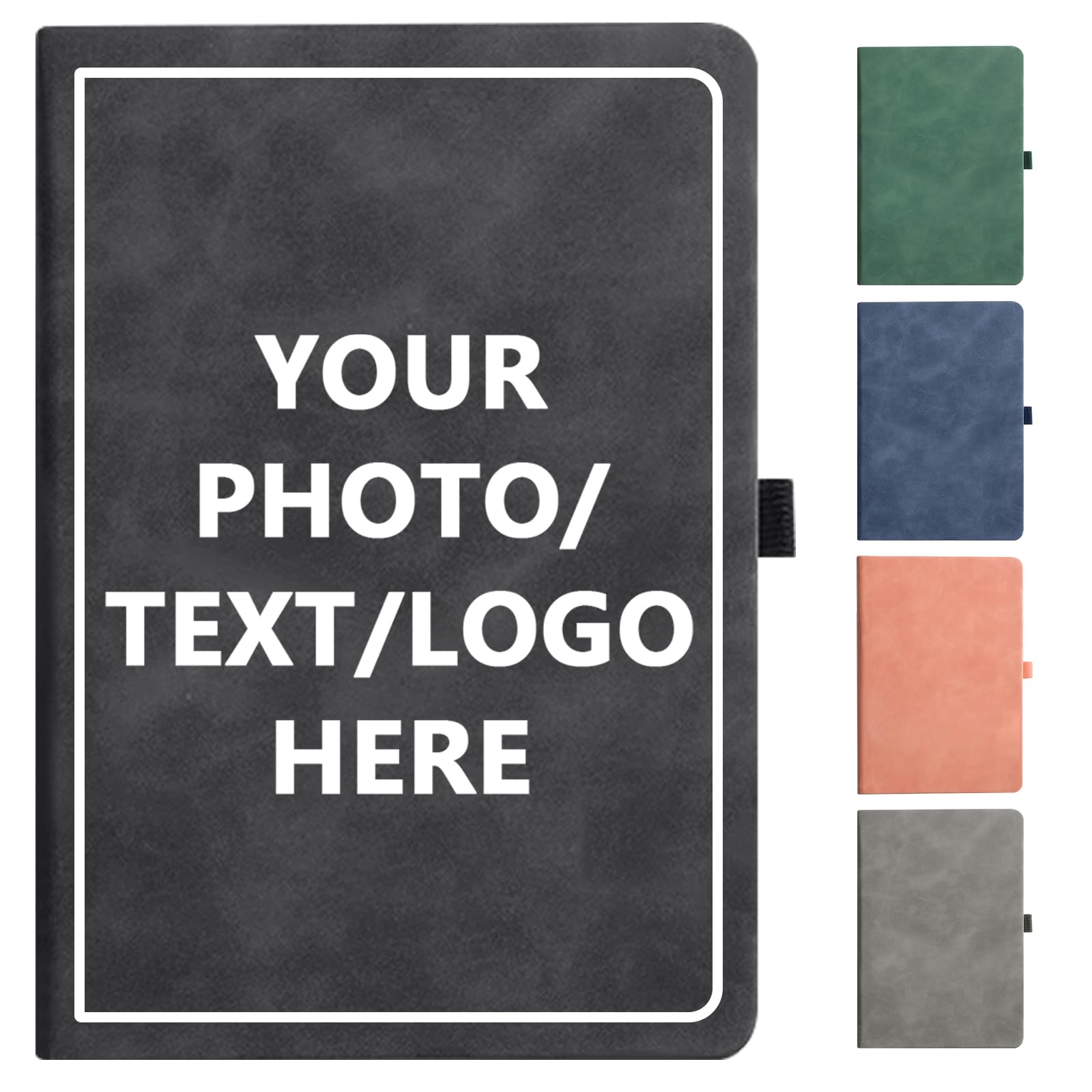 Vebermo Personalized Notebook Custom Journal Notebook PU Leather A5 Can Embossed with Logo/Text/Image- 192 Lined Pages 8.3 x 5.9 Inch, Pen Loop, Elastic Band, Grey Hardcover โ image 1