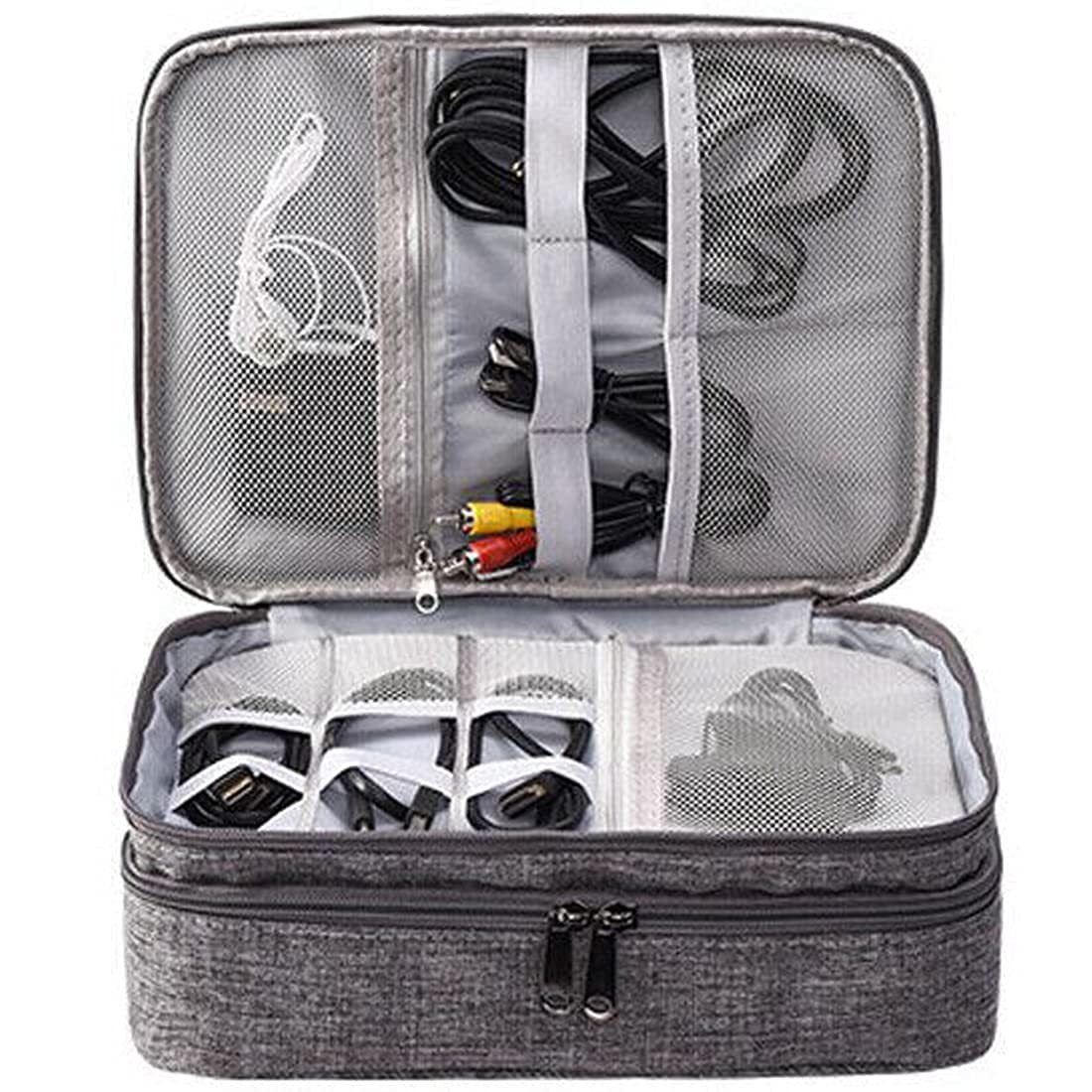 AREO Polyester Double Layer Electronics Accessories Organizer Bag Gadget Organizer Case, Portable Zippered Pouch For All Gadgets, Hdd, Power Bank, Usb Cables, Power Adapters, Etc (Grey) (B084MKG3NK) Amazon Price History, Amazon Price Tracker