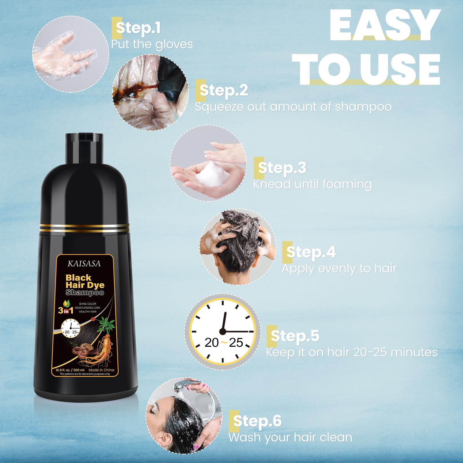 KUROCream shampoo Natural Black 400g ×3 Black Hair Dye Shampoo 3 in 1
