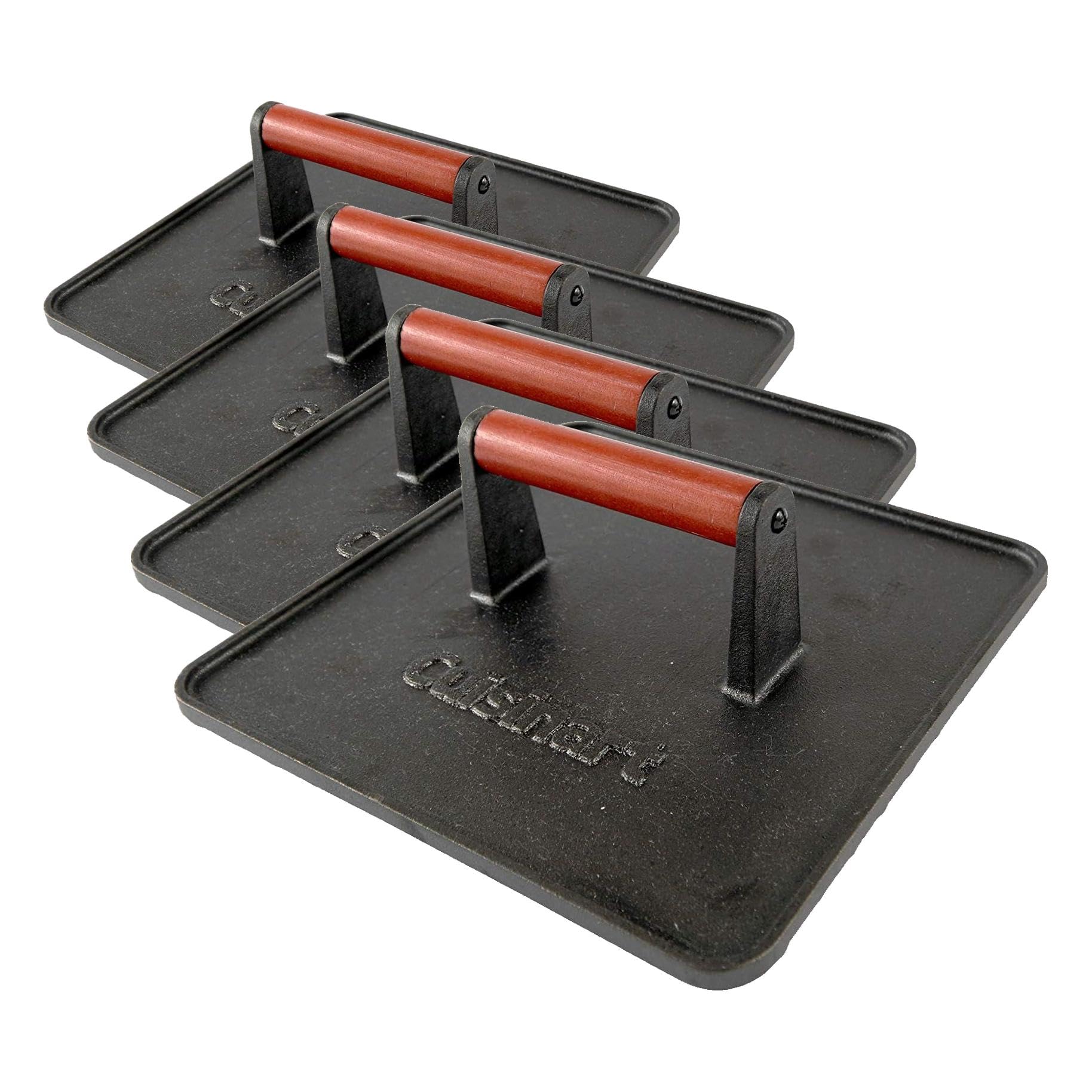 Cuisinart XL Cast Iron Grill Press, 10" x 10" Heavy-Duty Nonstick Smash Burger Steak Press with Wooden Handle, Perfect Grill Accessory Ideal for Grilling, Paninis, and BBQs (Pack of 4)