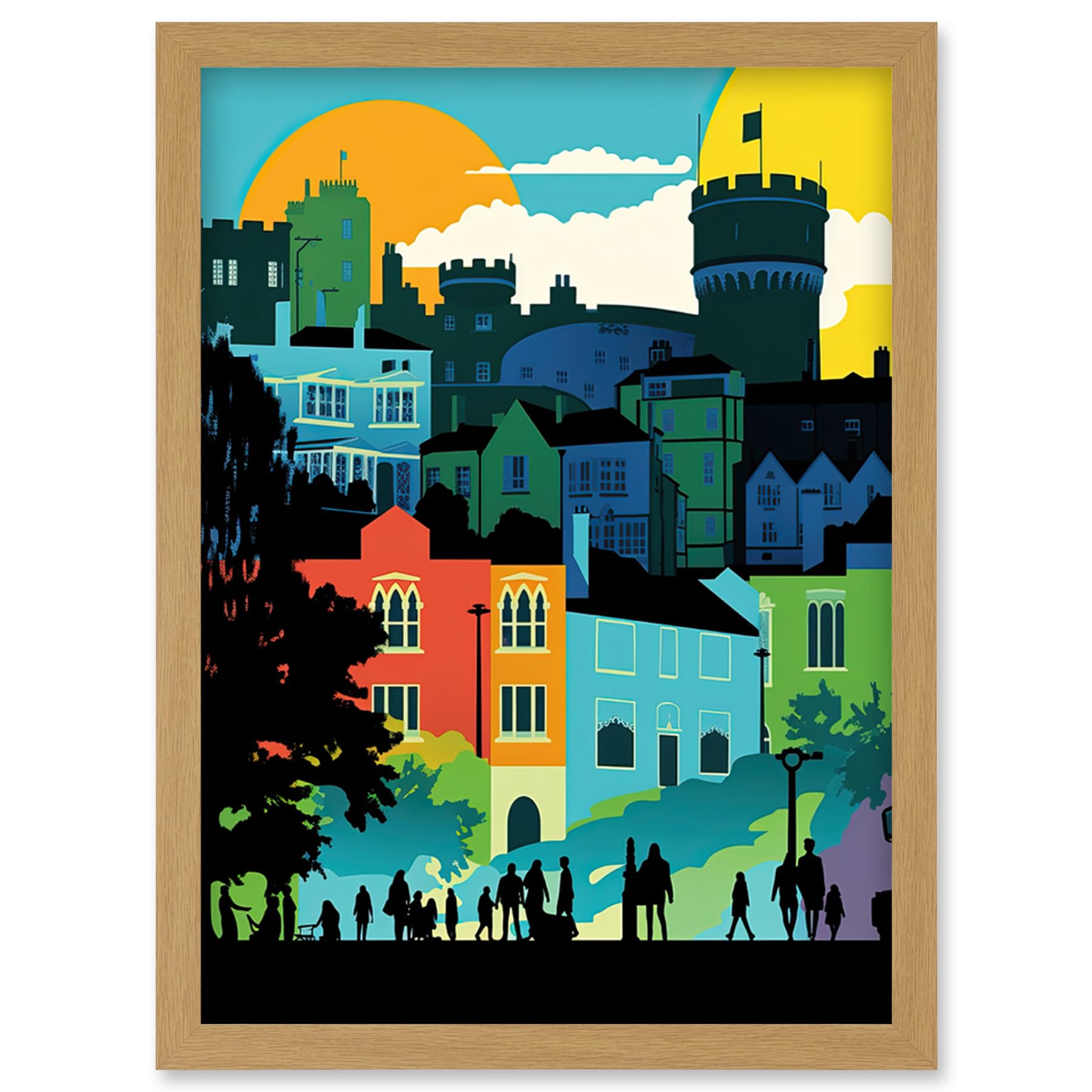 Artery8 Nottingham City Abstract Multicoloured Cityscape Artwork Framed Wall Art Print A4