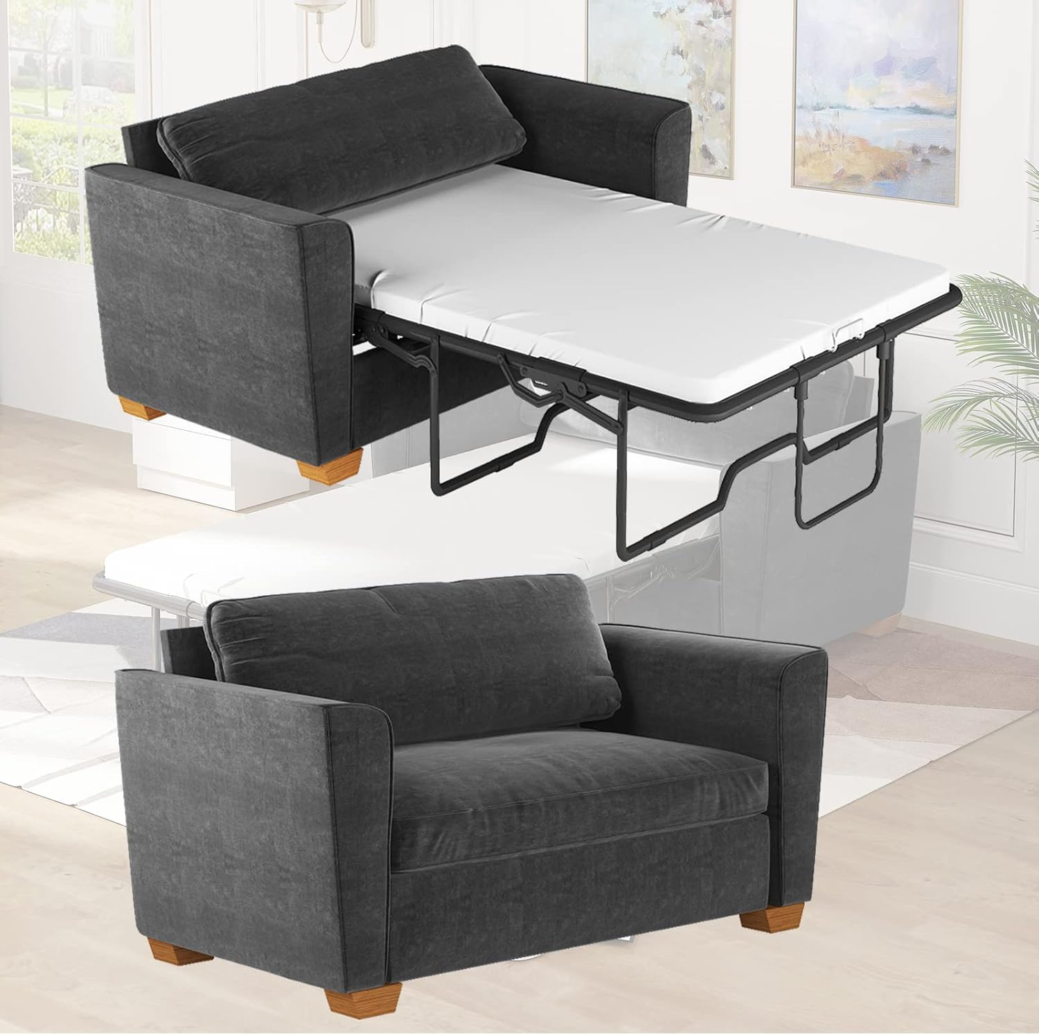 Mixoy Twin Size Pull Out Sofa Bed, Velvet Sofa with Pull