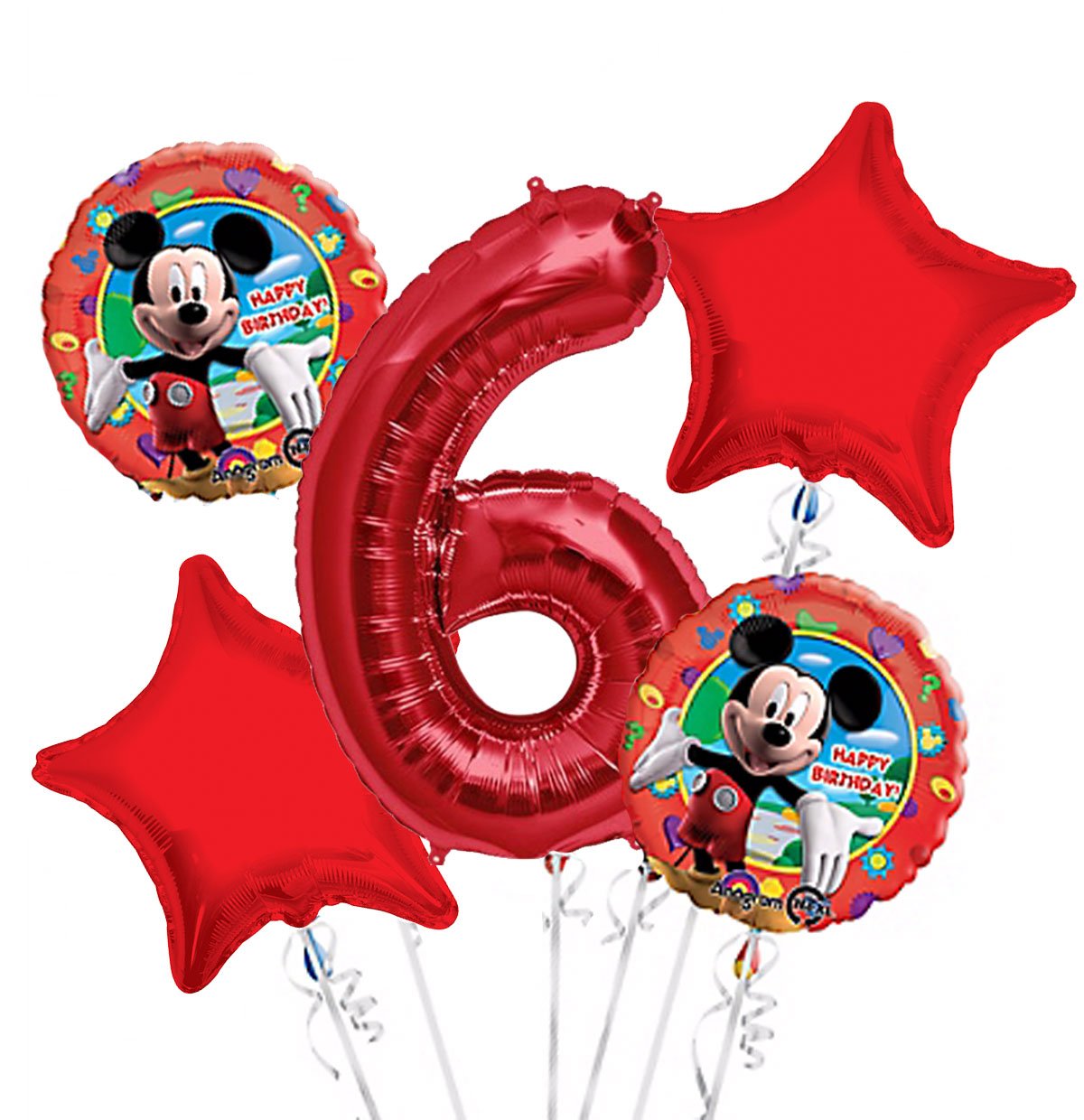 Mickey Mouse Balloon Bouquet 6th Birthday 5 pcs - Party Supplies